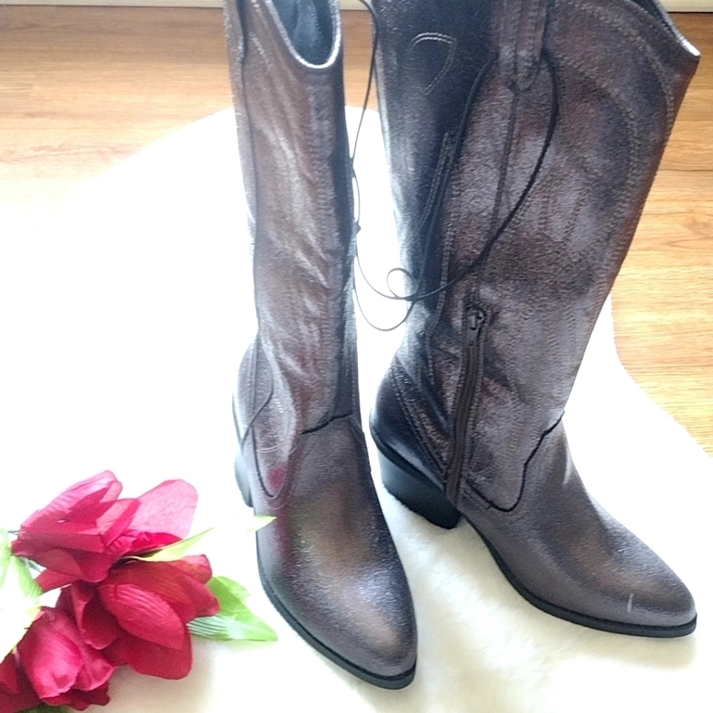 Women's Country Western Boots Festival Metallic Boots Stacked Heel | Size 7.5 - Picture 9 of 17